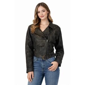 Vintage 1980s Tiger-Fox Black Leather Moto Jacket size medium